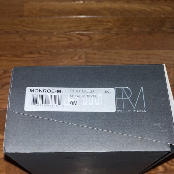 Pelle Moda Monroe Sandals Platinum Gold Glitter Women’s Size 8 Curved High Heel - Picture 12 of 13